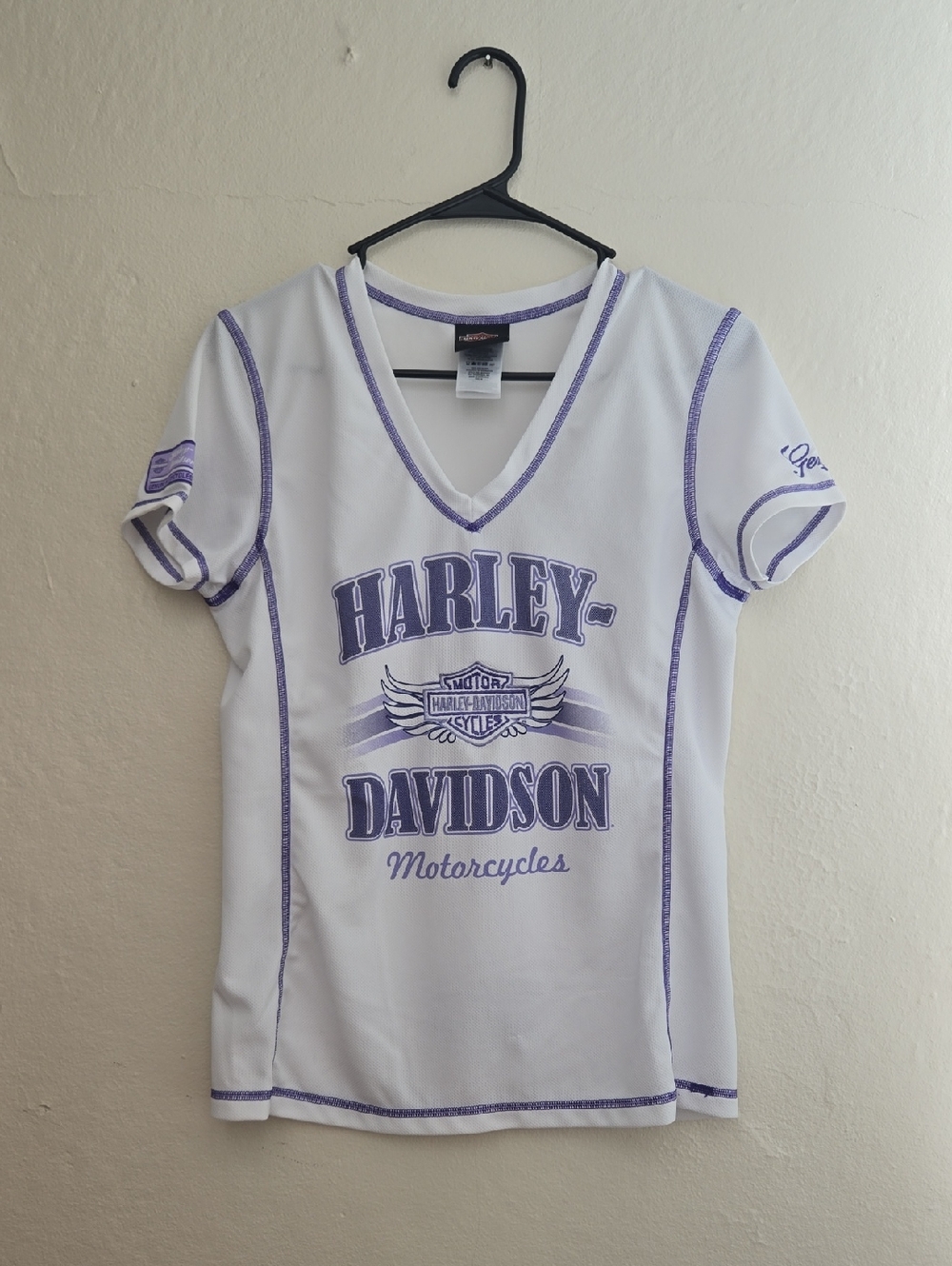 Harley-Davidson White Tee with Purple Logo V-Neck